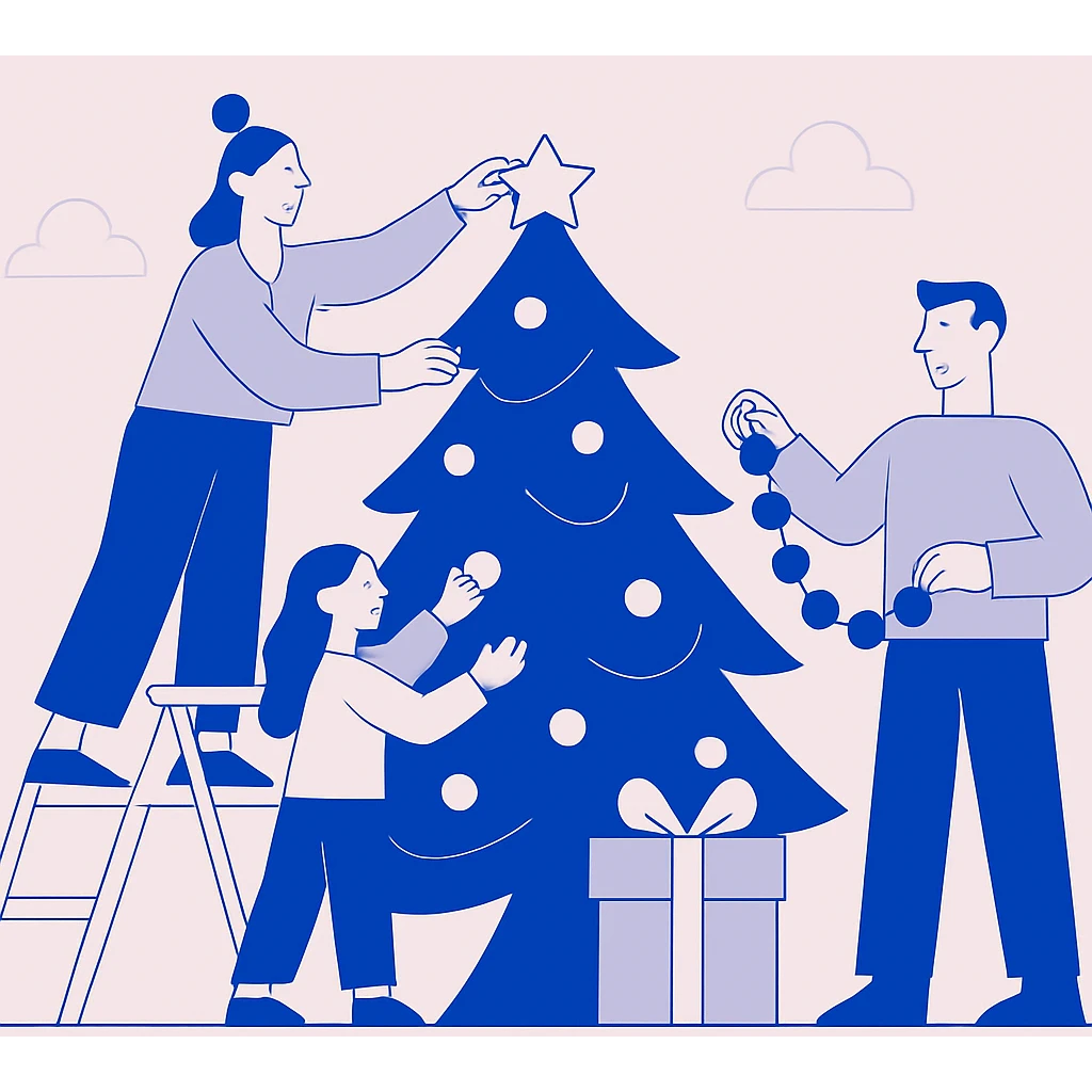 people decorating a Christmas tree emoji