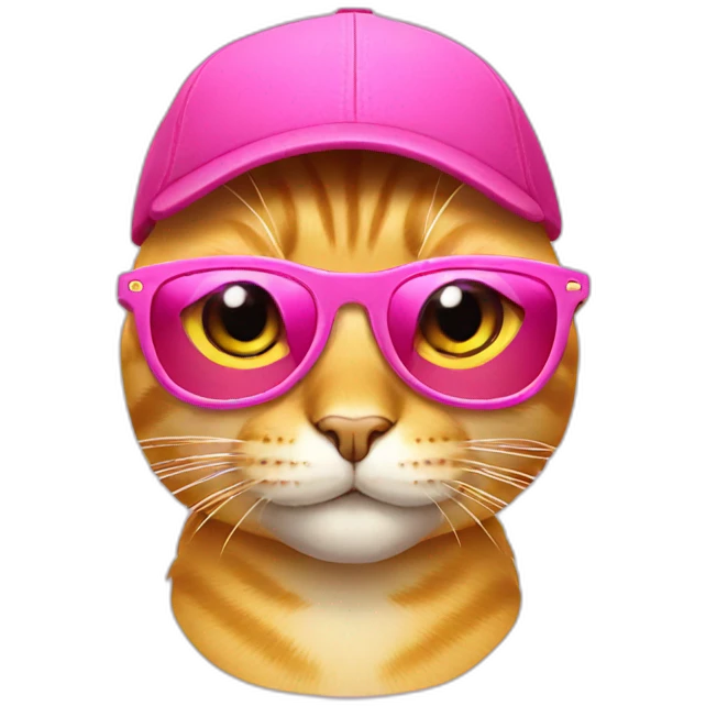 yellow cat emoji in pink sunglasses and cap emoji