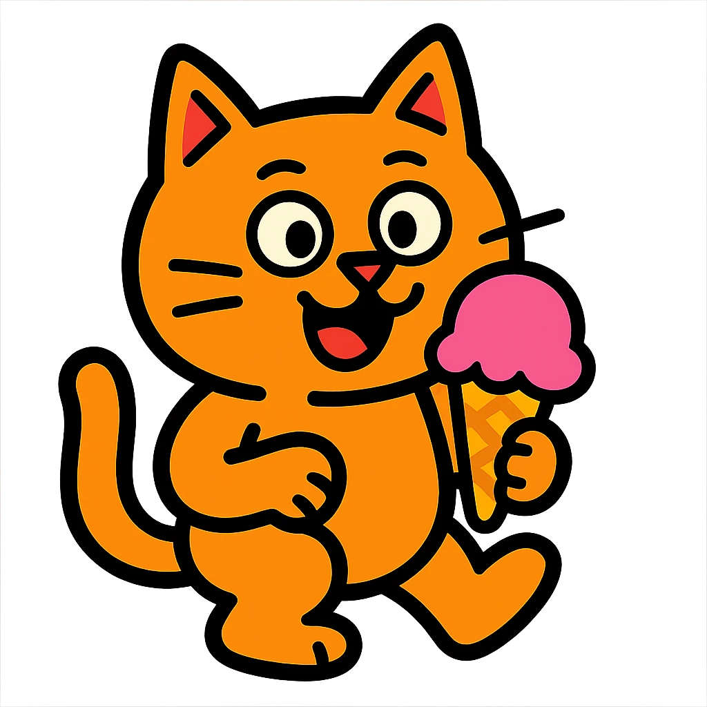 cartoonish cat with an ice cream cone, vibrant cartoon style emoji