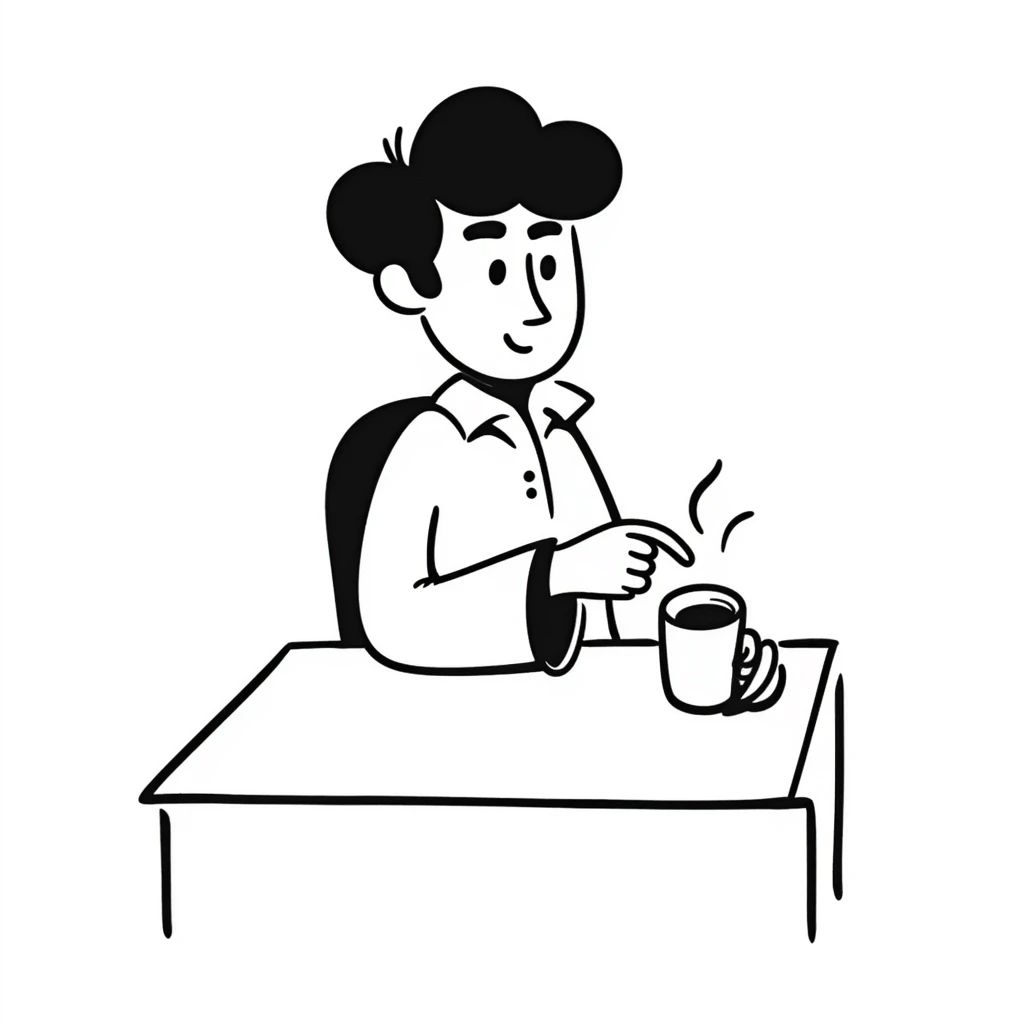 Office boss sitting at desk with coffee mug, looking authoritative emoji