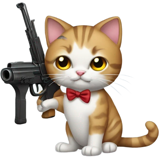 cat with a gun and a bow emoji