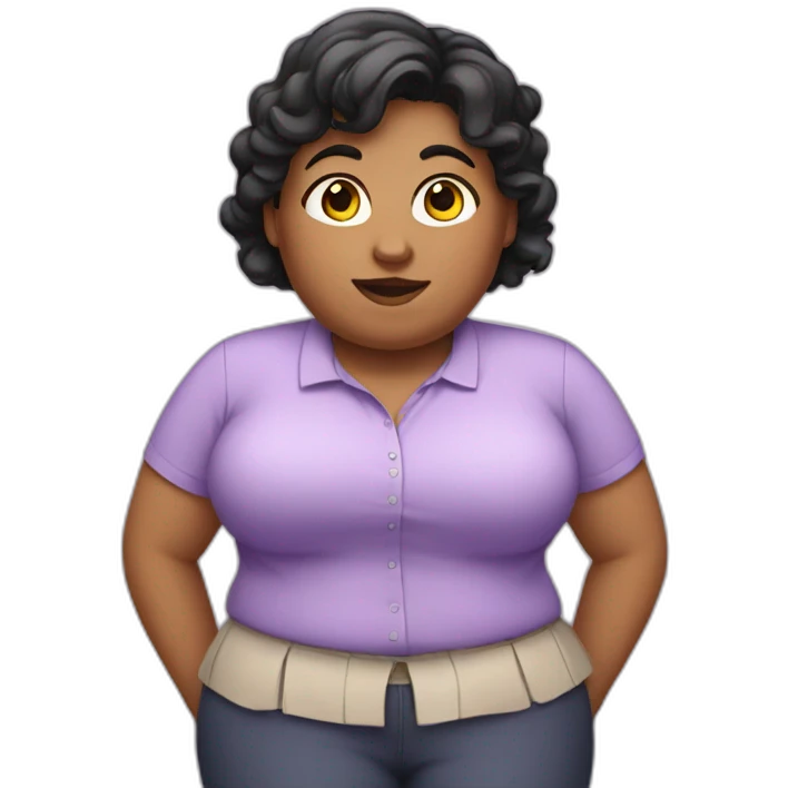 fat girl with dark hair teacher in a lilac shirt emoji