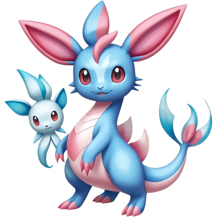 Shiny Cute Milotic-Sylveon-Glaceon-Vaporeon-Dragonair-Pokémon-hybrid-fusion full body emoji