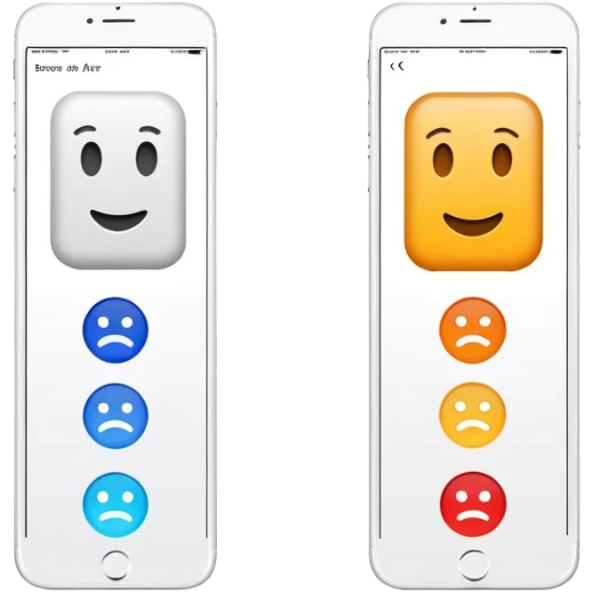 Modern presentation slide with before and after comparison emoji