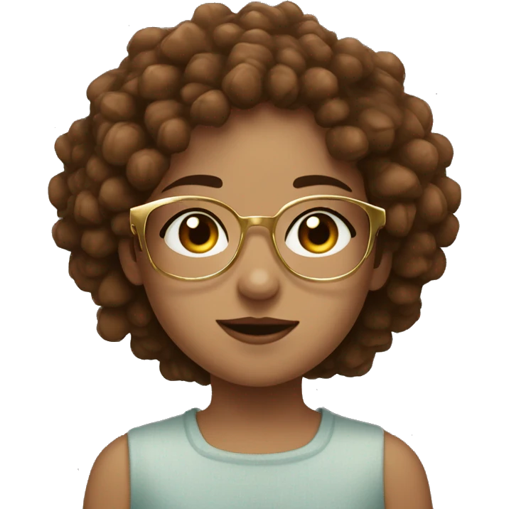 Girl with gray bule eyes and Chestnuts brown Slightly curly hair and a round gold glasses  emoji