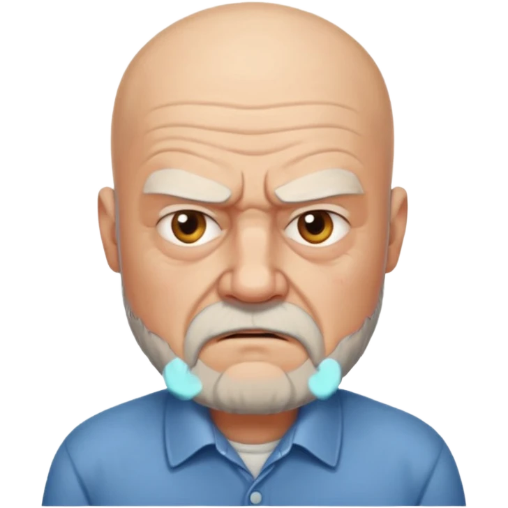 a portrait of angry elderly man, bald head, beard, wearing shirt emoji