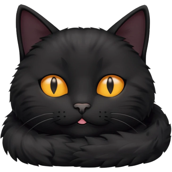 Black cat laying down with eyes closed and the text 'purr' above its head emoji