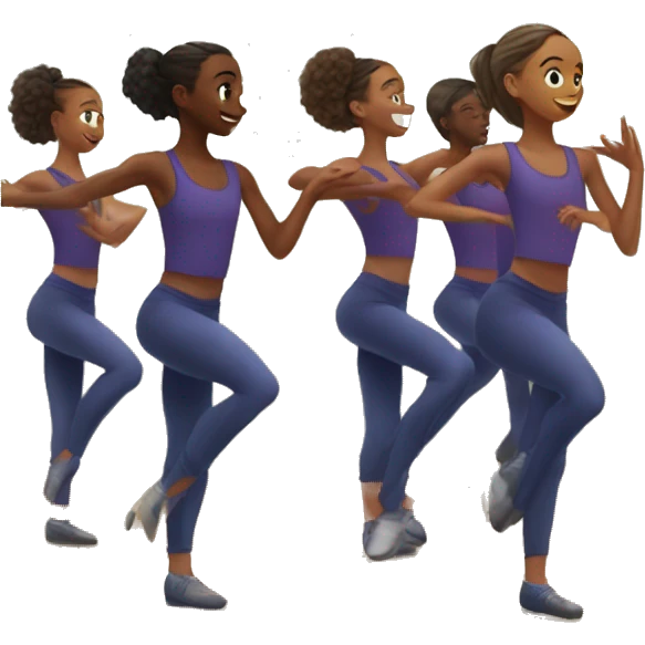 A group of 10 teen dancers rehearsing their dance in front of the mirror in a dance class emoji