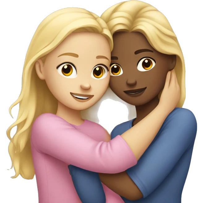 light skinned girl and blonde girl hugging emoji