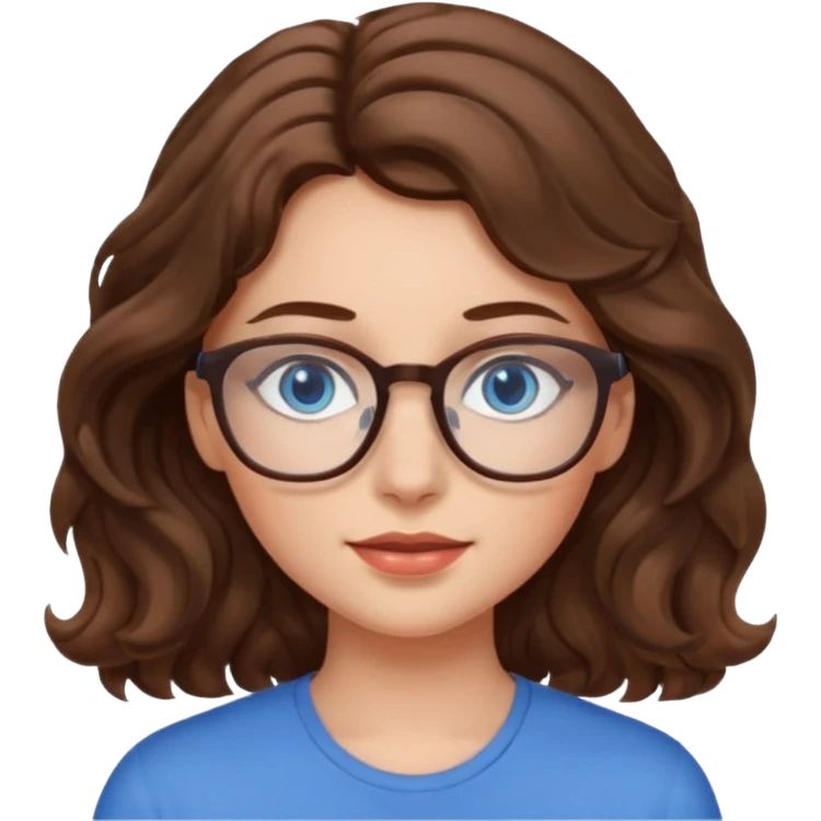 Fille brune cheveux ondulés yeux bleus lunettes emoji