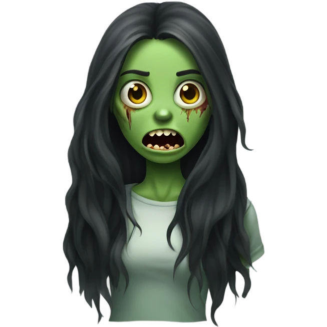 Green Zombie brunette long hair girl with mouth open horror  emoji