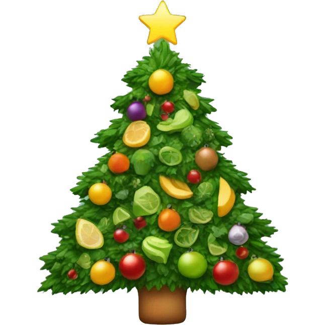 Christmas tree with healthy food on it and lights emoji