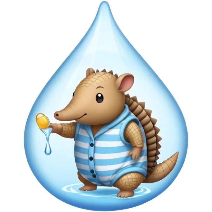 armadillo wearing pajamas inside a drop of water, emoji style emoji