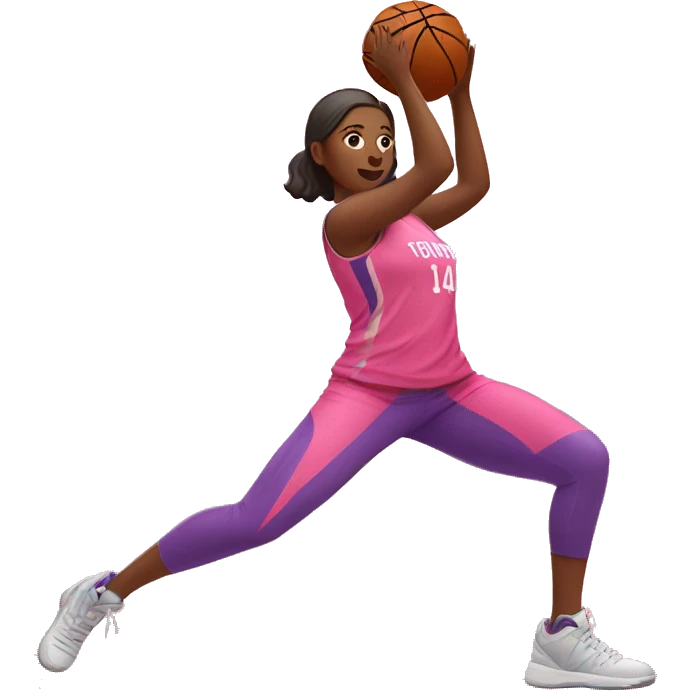 woman stretching wearing a pink basketball jersey emoji