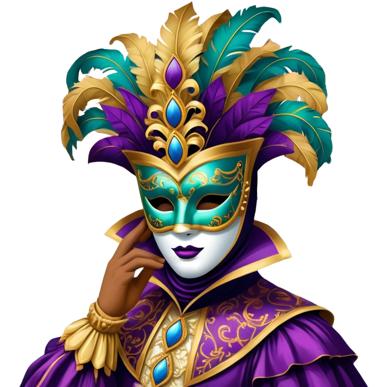Venice Carnival performer – Cinematic Realistic Venice Carnival Performer, depicted in an opulent, elaborately masked costume with rich textures, vibrant colors, and dramatic, soft lighting, set against the historic backdrop of Venetian canals, capturing the mystery and extravagance of the carnival. emoji