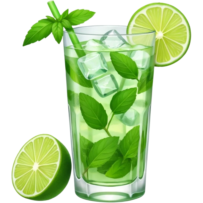 Make a mojito in she style of an emoji in a small glas  emoji