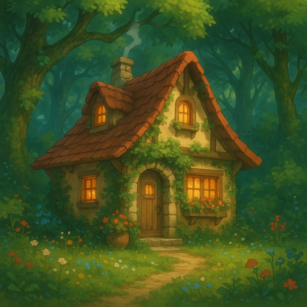 cozy cottage in a magical forest emoji