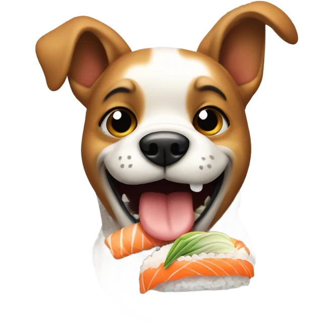Dog holding a sushi roll emoji