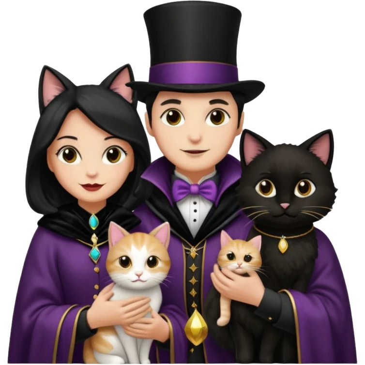 magician couple and their pet cat emoji