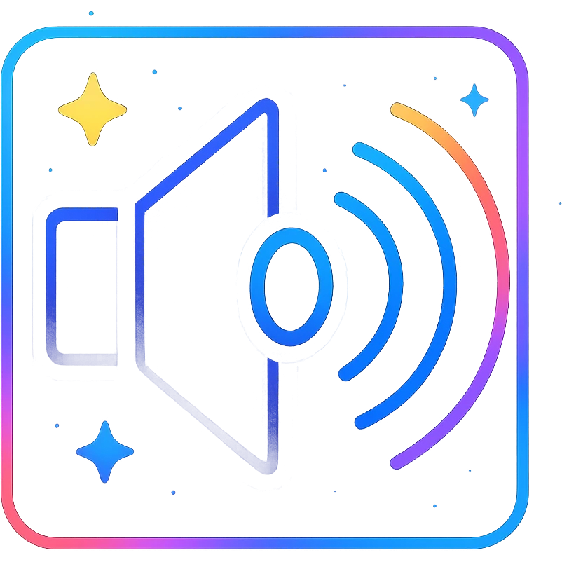 animated volume icon with dark purple, blue, and black base, bright accents, complex gradients, stars, bright neon border, elegant futuristic speaker symbol, subtle glowing and moving stars neon effects, sophisticated futuristic style emoji