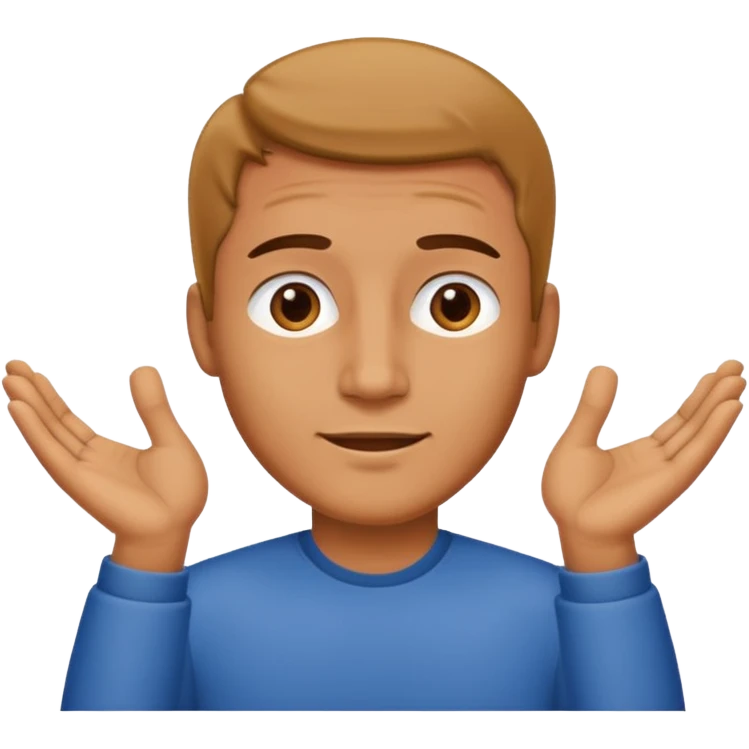 un homme qui secoue ses mains sous son menton emoji