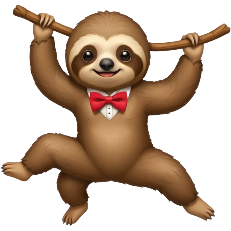 cute swinging Sloth on stick, red bow tie emoji