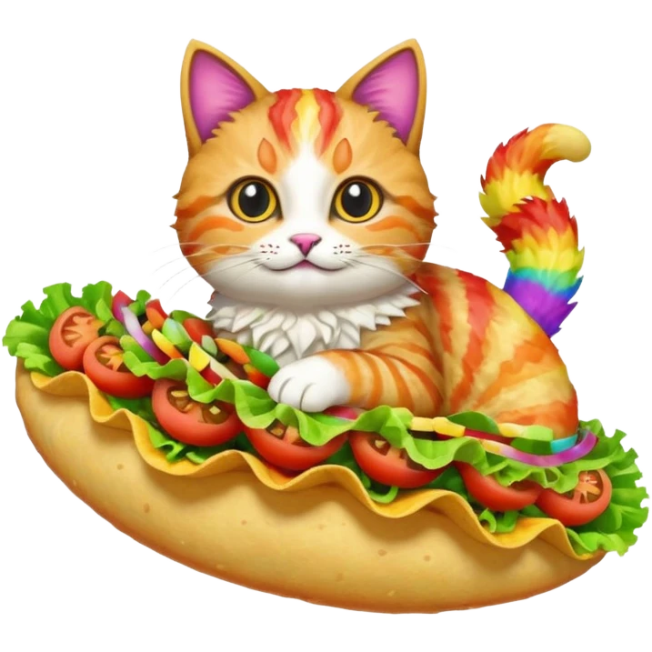 rainbow cat flying on a taco emoji
