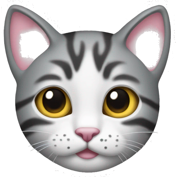 Cat with clear white face, little black spot like mustache under nose, pink ears, and forehead and under ears the fur is blach, yellow eyes  emoji