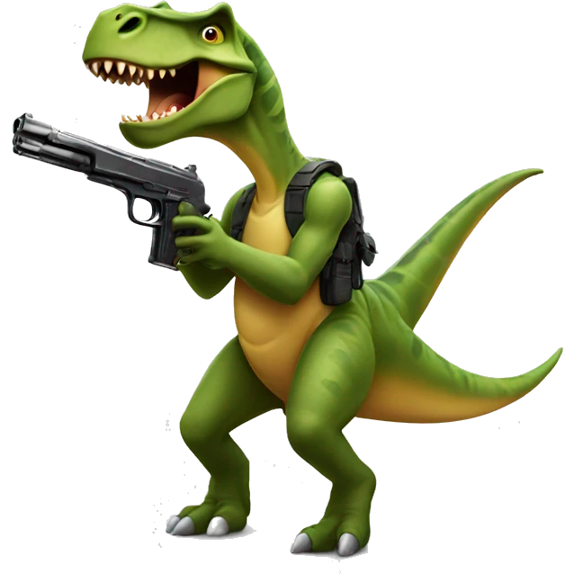 A dinosaur with a gun emoji