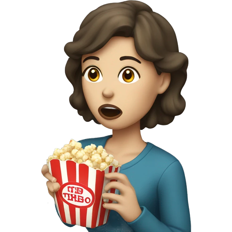 White brunette woman putting popcorn in her mouth emoji