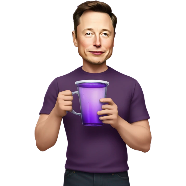 elon musk holding a fat cup of purple juice emoji