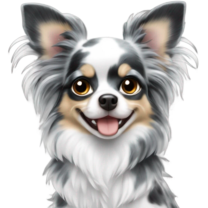 Blue merle chihuahua long hair with spotted face black white  emoji