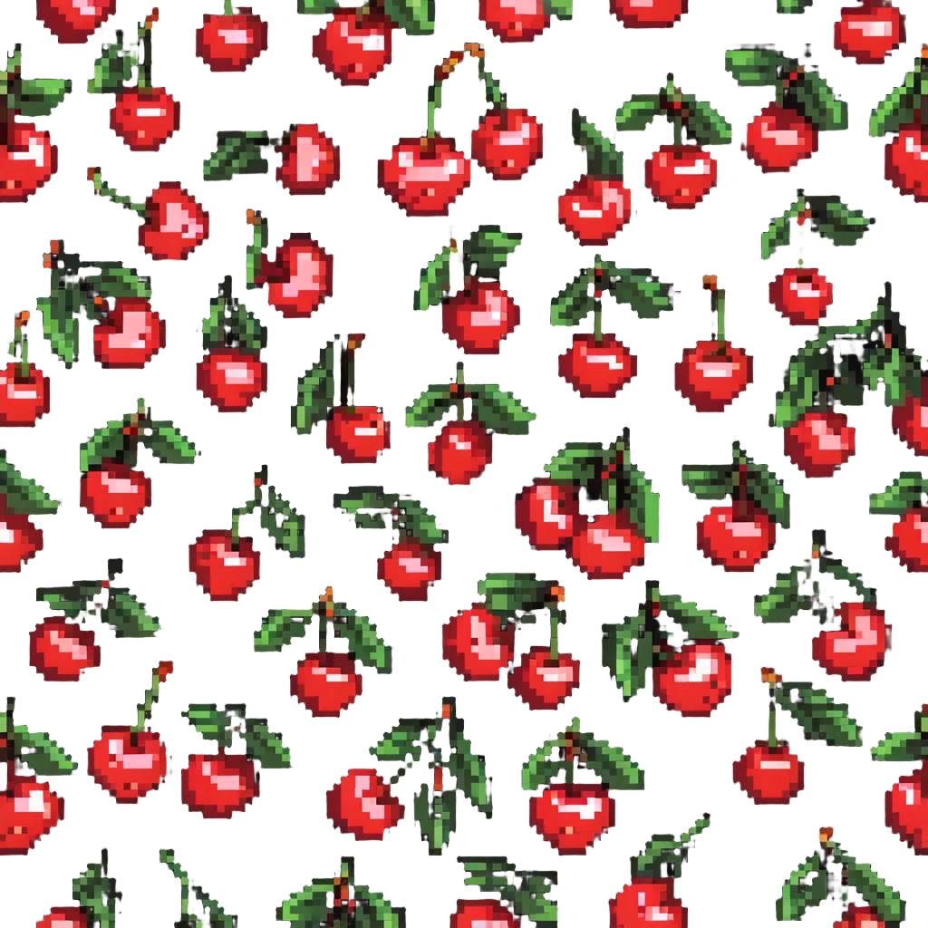 Pixel art of a small bunch of red cherries with green stems emoji