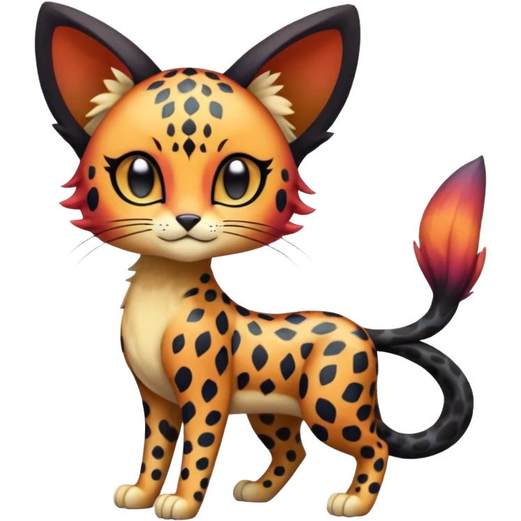 Colorful exotic esoteric patterned Gradients-colored realistic elegant lanky feminine cute pretty  Liepard-Litten-Meloetta-Sprigatito-Pokémon-fusion-creature (full body) emoji