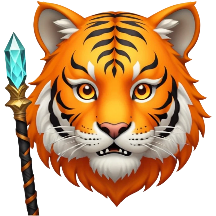 wizard tiger face with magical staff and spellcasting for Twitch emote emoji