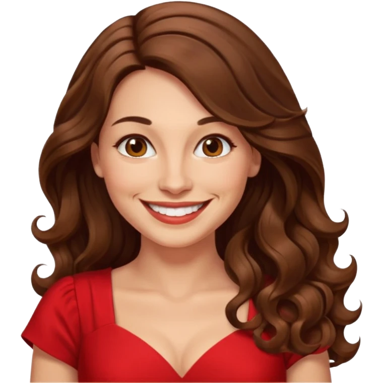40 yr croatian woman, long wavy brown hair, big smile, side part, 
 emoji