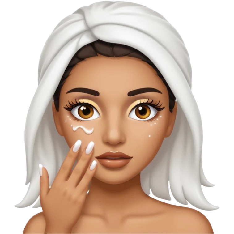 Baddie Latina emoji with fake lashes and white nails with white liquid covering her face emoji
