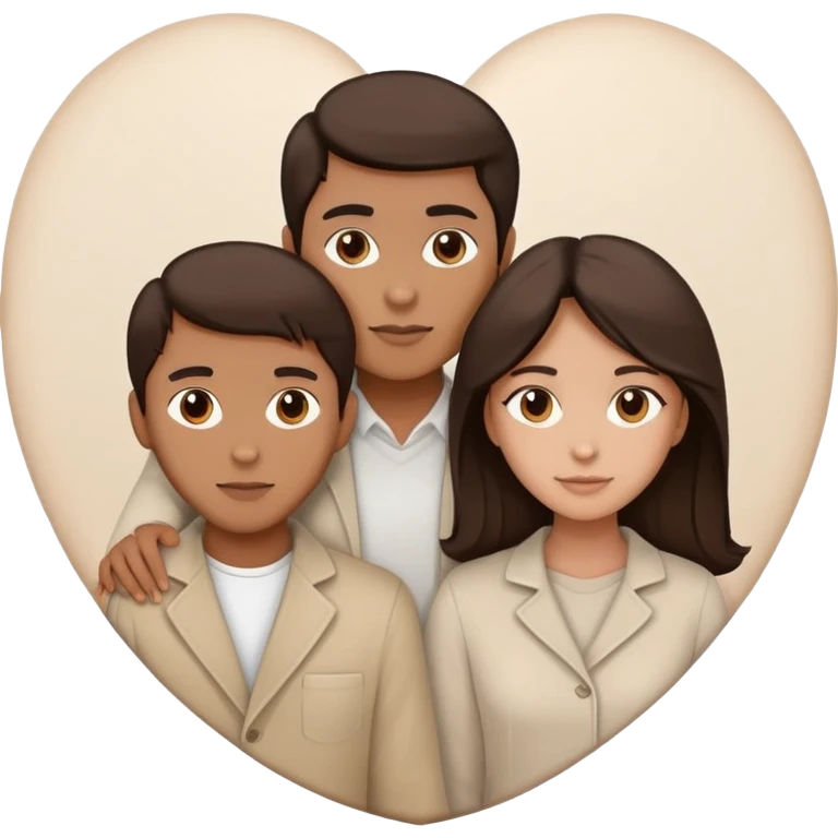 A couple with dark brown hair and mixed skin tone inside a white heart, both wearing beige clothes emoji