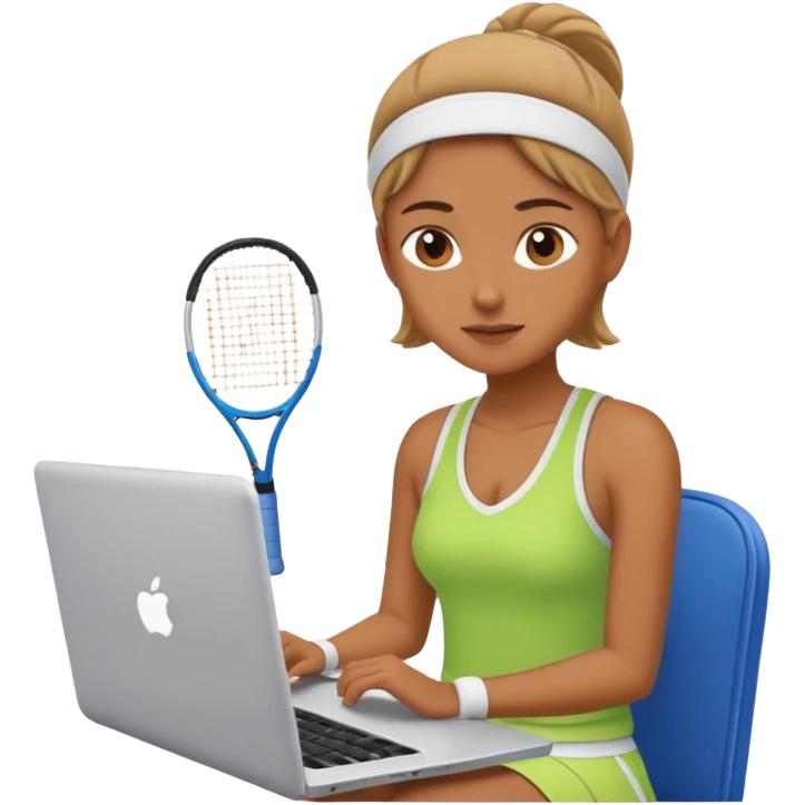 A tennis player sits at her laptop emoji