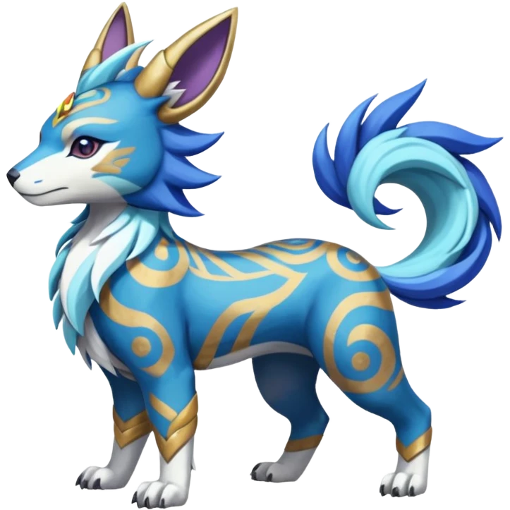 Tropical Tiny Marked Patterned Tribal Colorful Skilled Adept Graceful Asian Painted WereGarurumon-Suicune-Linoone-Meloetta-Renamon-fusion-hybrid-creature (full body) emoji