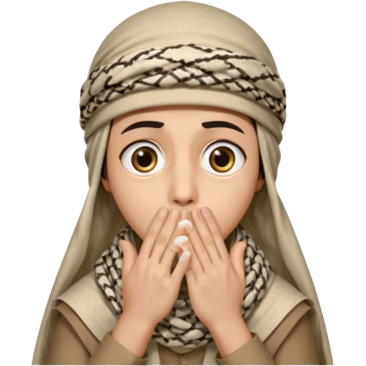 **المشهد**: وجه مصدوم، عيون كبيرة، يديه تغطيان فمه، مع "تأثير انفجار" صغير خلفه (مثل دخان أو شرر).
- **اللمسة**: قبعة تقليدية (مثل الشماغ أو الكوفية) مائلة على رأسه كرمز للبراءة!
 emoji