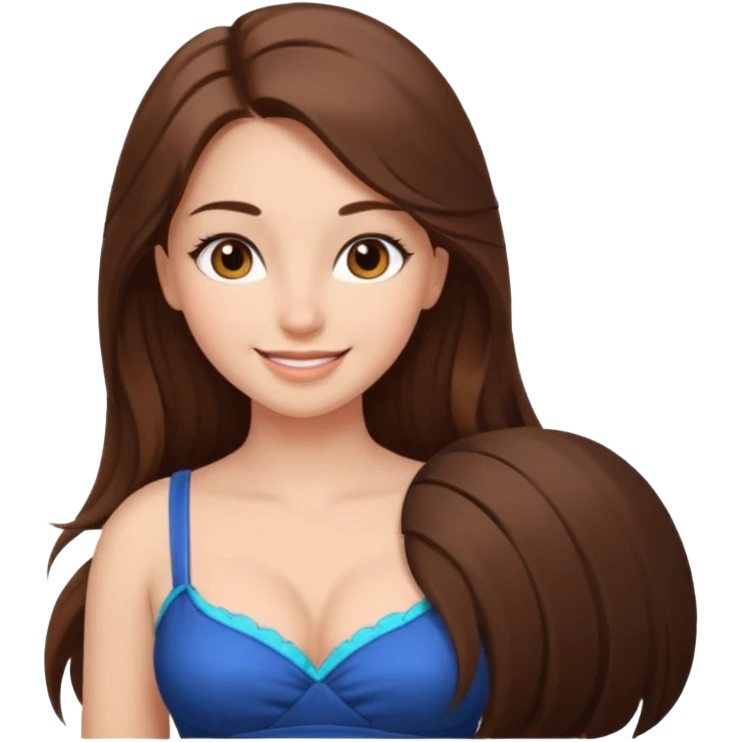 девушка с длинными коричневыми волосами и карими глазами и густыми ресницами с сиськами и небольшим животиком, фото по пояс emoji