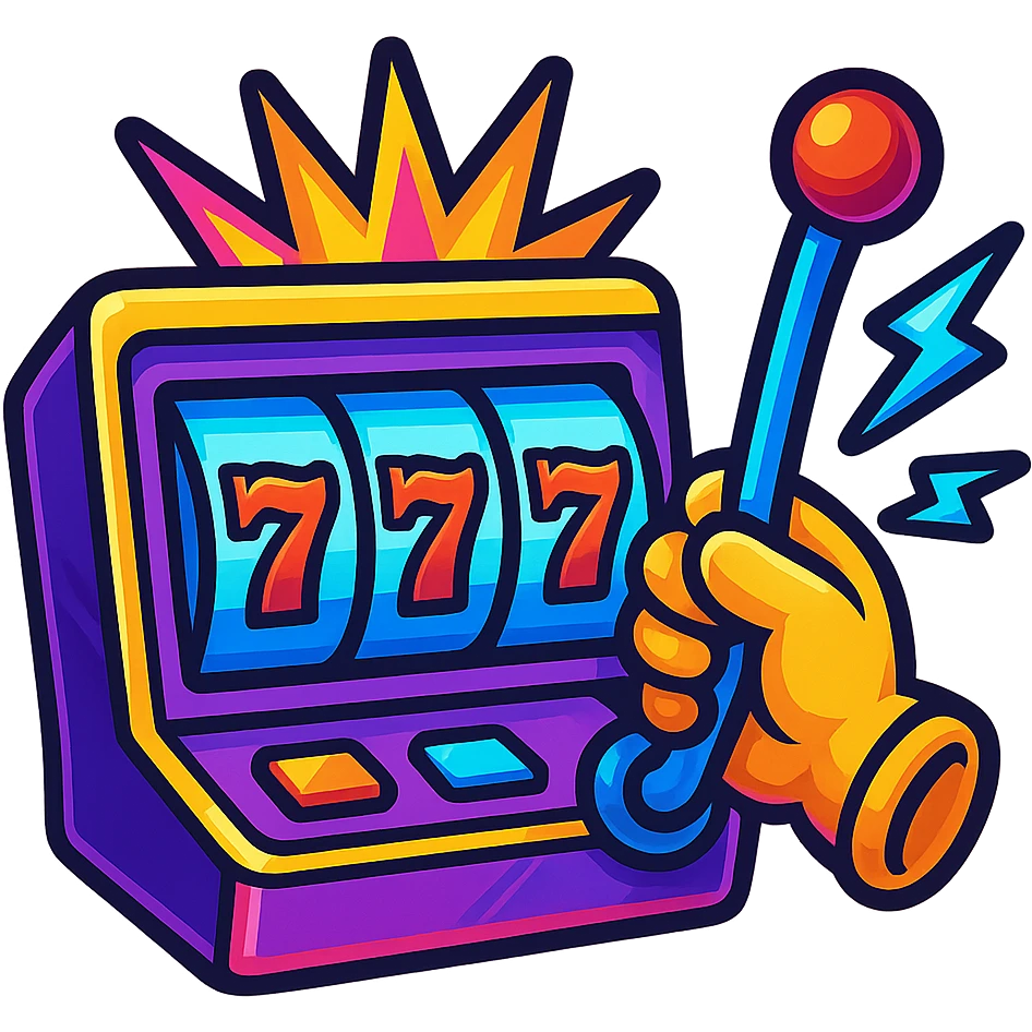 colorful slot lever being pulled, Twitch emote style, vibrant colors, digital art style emoji