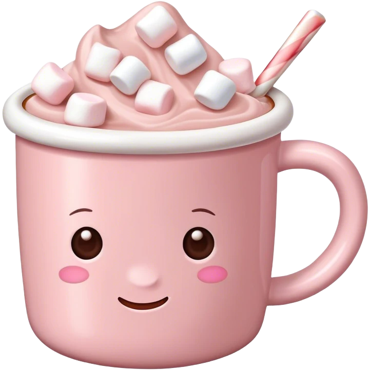 Light Pink mug of hot chocolate with marshmallows  emoji