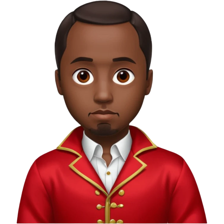P.Diddy with dark brown hair, red outfit emoji