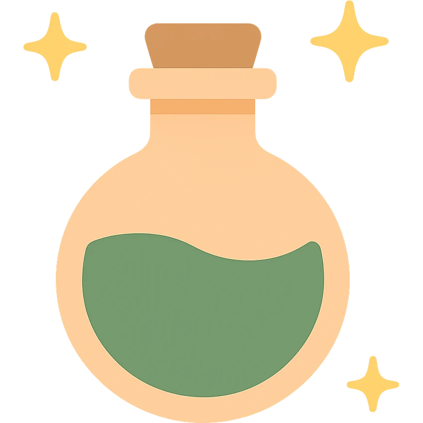 cute magic potion bottle stars are shining around add different details FA9B41, 4A7C5C,96775A,FFCC9A  emoji