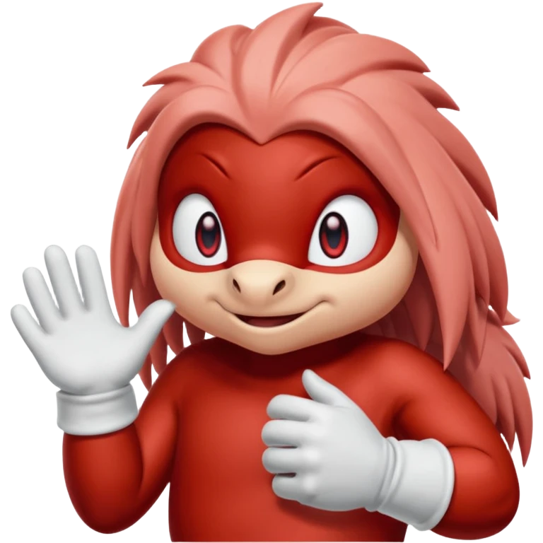 Sonic the hedgehogs friend knuckles a red animal with peach arms and white gloves he’s a echidna with red eyes emoji