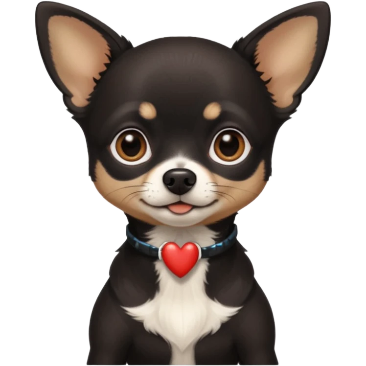 Very Dark black Chihuahua with white markings On the neck In Telegram style emoji