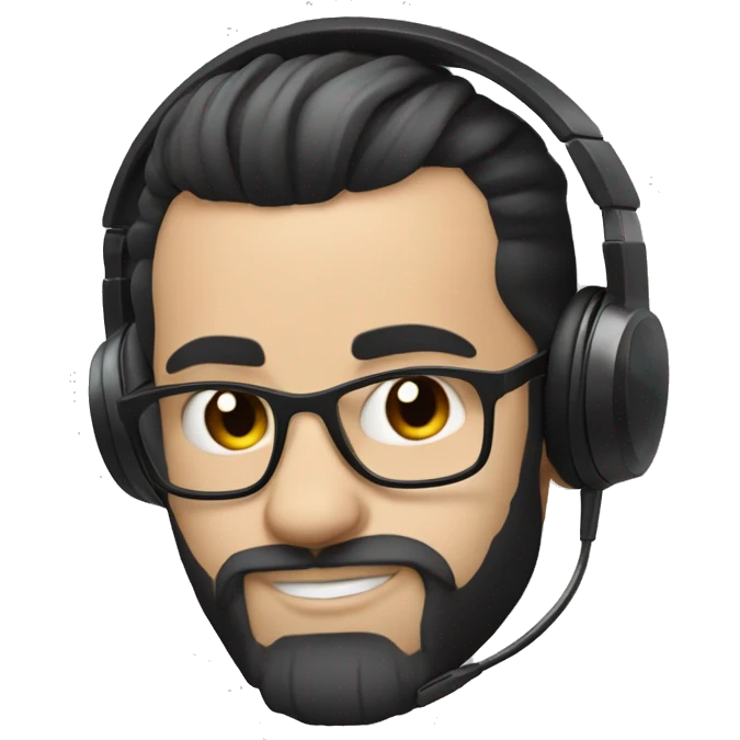 a DJ with white skin, using a headset, "horns", straight black hair that is piled up at the front forming a topknot and a gradient beard joining the hair, he is 35 years old. emoji