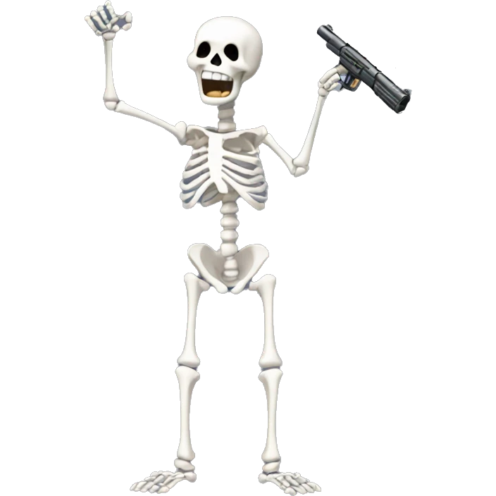 Skeleton yelling pointing guns in the air emoji